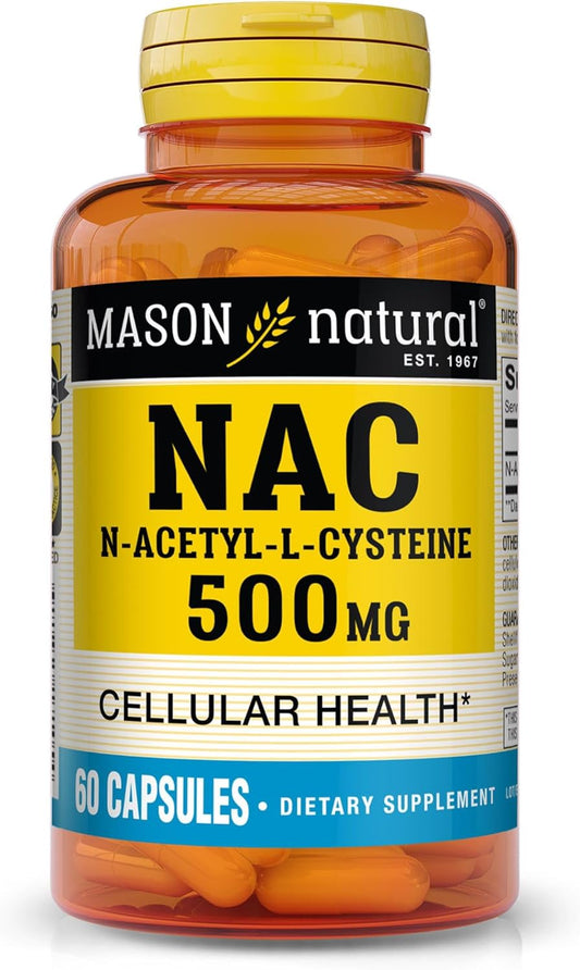 Mason Natural NAC N-Acetyl-L-Cysteine 500mg - 2 Month Supply - Cellular Health Support - Immune System Booster - 60 Capsules