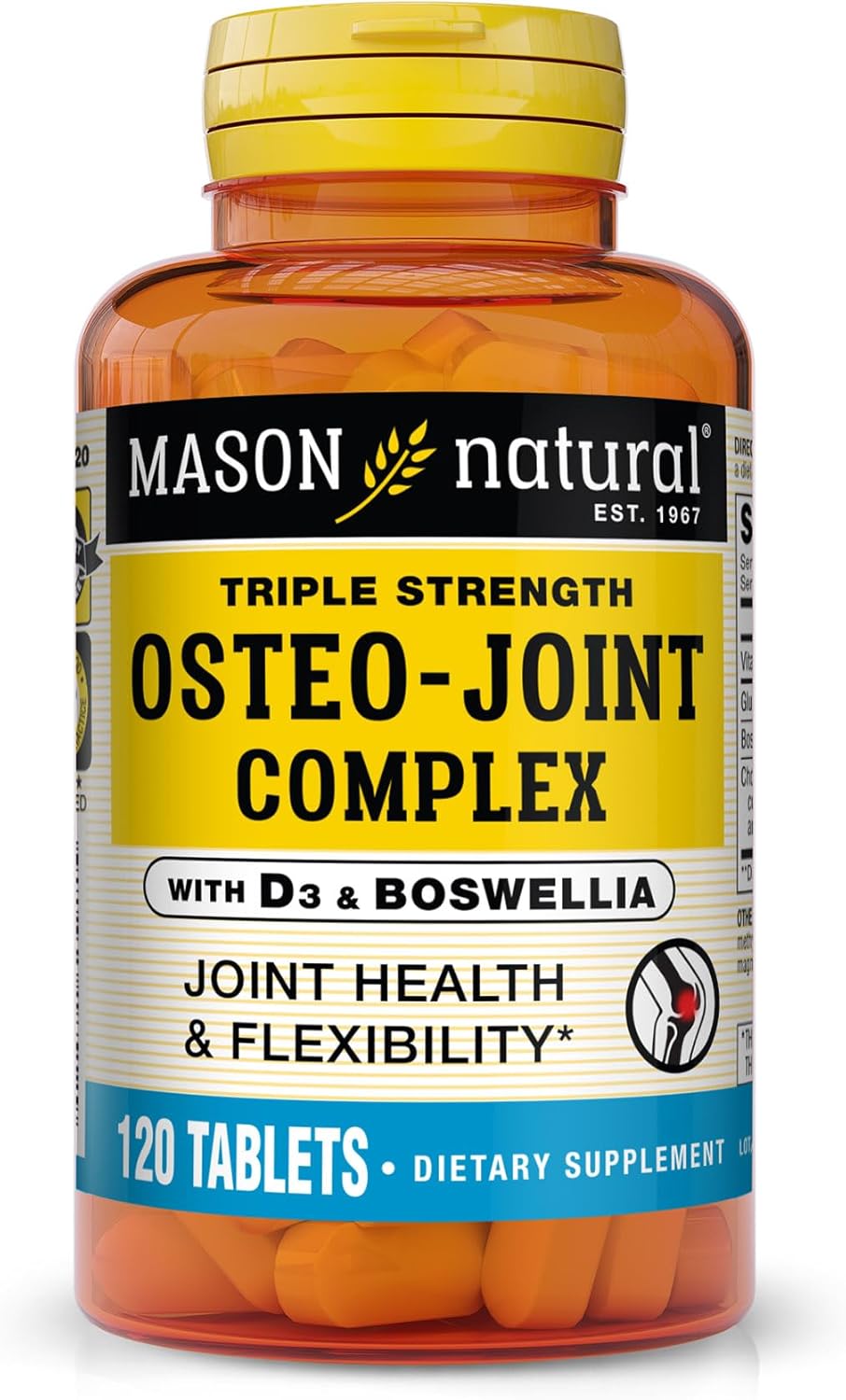 Mason Natural Osteo-Joint Complex with Triple Strength D3 & Boswellia - Enhanced Formula for Joint Support and Flexibility, 120 Tablets