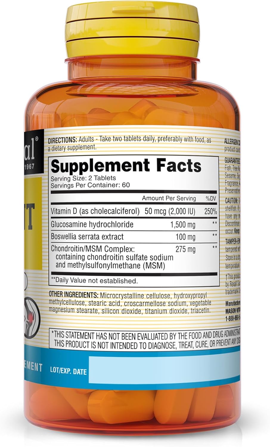 Mason Natural Osteo-Joint Complex with Triple Strength D3 & Boswellia - Enhanced Formula for Joint Support and Flexibility, 120 Tablets