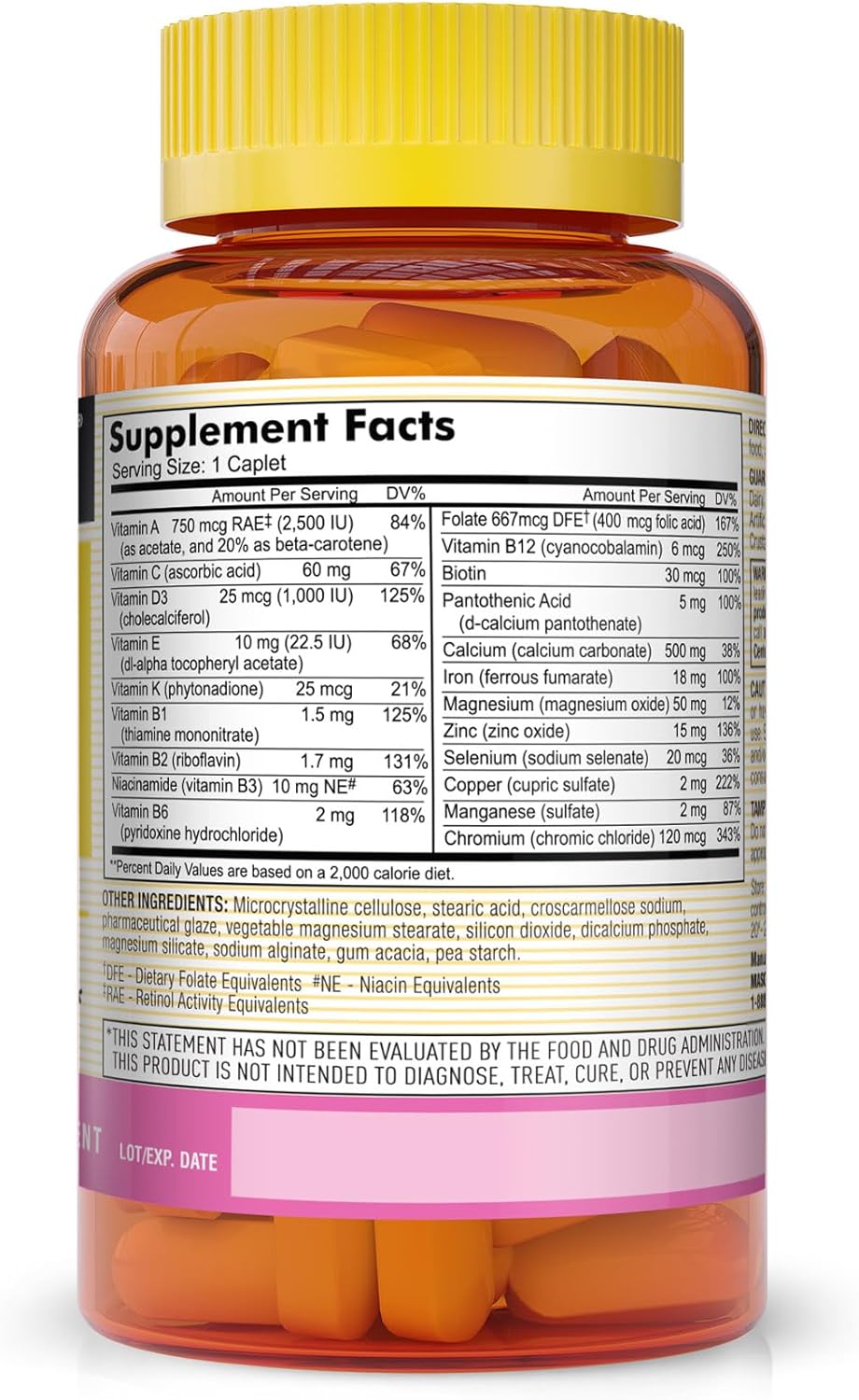 MASON NATURAL Women's Daily Multivitamin with 21 Essential Nutrients, Promotes Wellness and Health, 270 Caplets