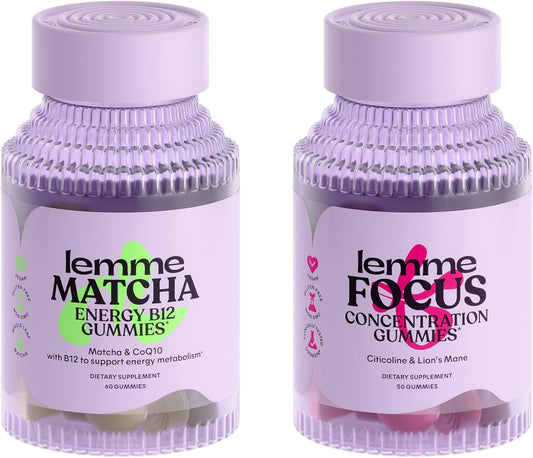 Matcha & Focus Bundle: Superfood Energy Gummies with B12, Green Tea + CoQ10 and Focus Gummies with Cognizin Citicoline - Vegan, Gluten-Free (Variety Pack)