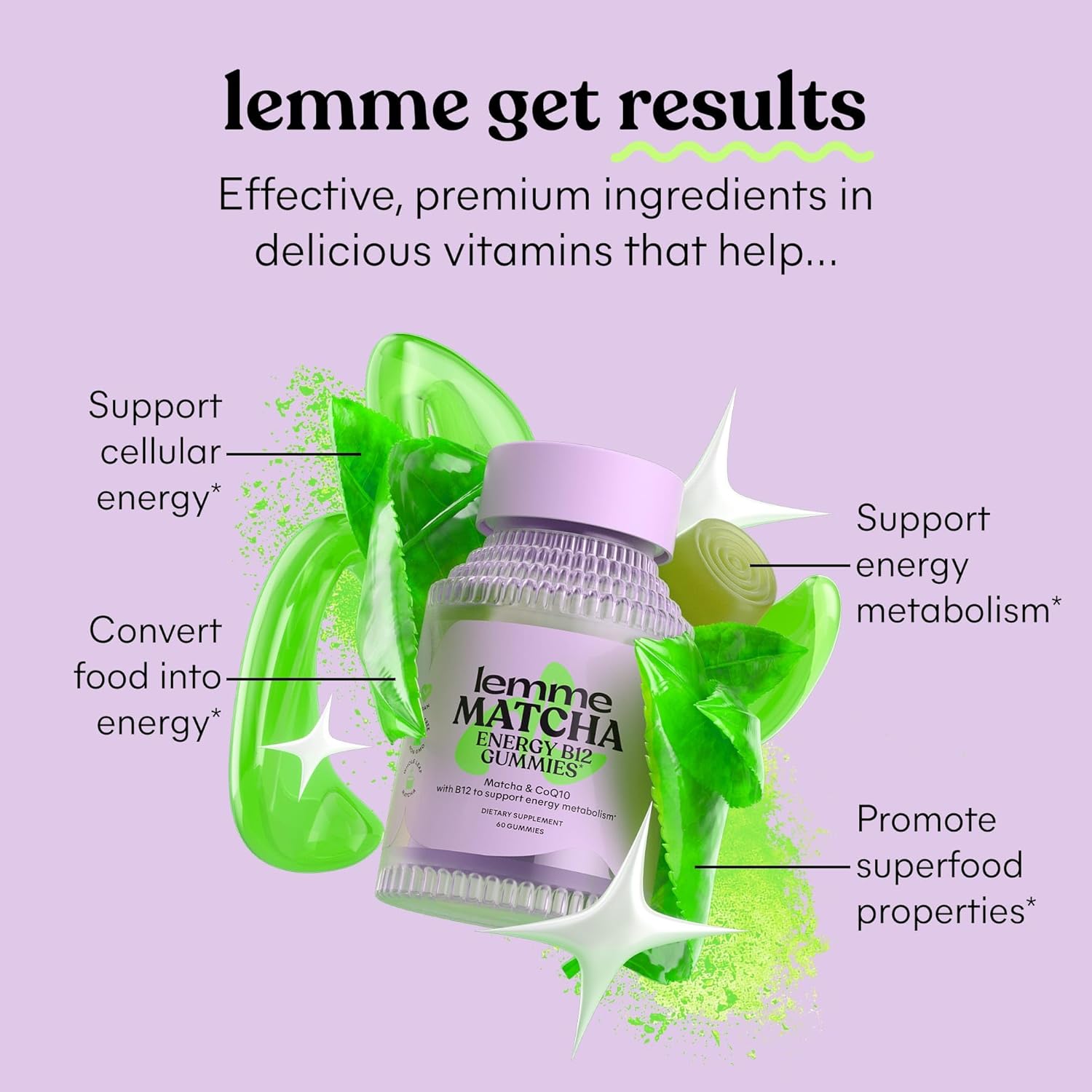 Matcha & Focus Bundle: Superfood Energy Gummies with B12, Green Tea + CoQ10 and Focus Gummies with Cognizin Citicoline - Vegan, Gluten-Free (Variety Pack)