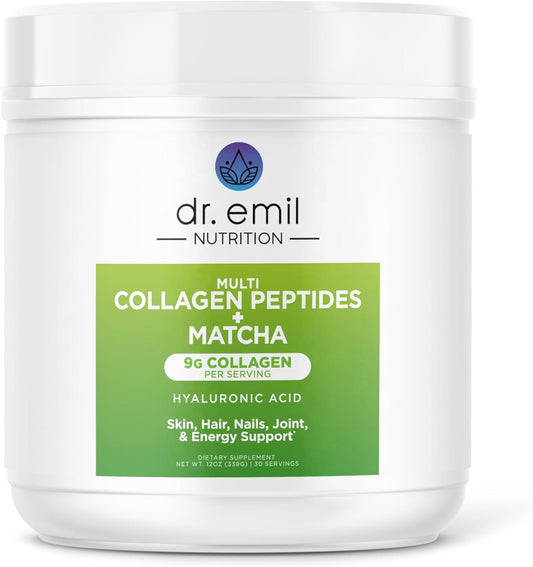 Matcha Green Tea Collagen Peptides Powder with Hyaluronic Acid for Hair, Skin & Nails - 9g Protein/serving - Women's Collagen Supplements