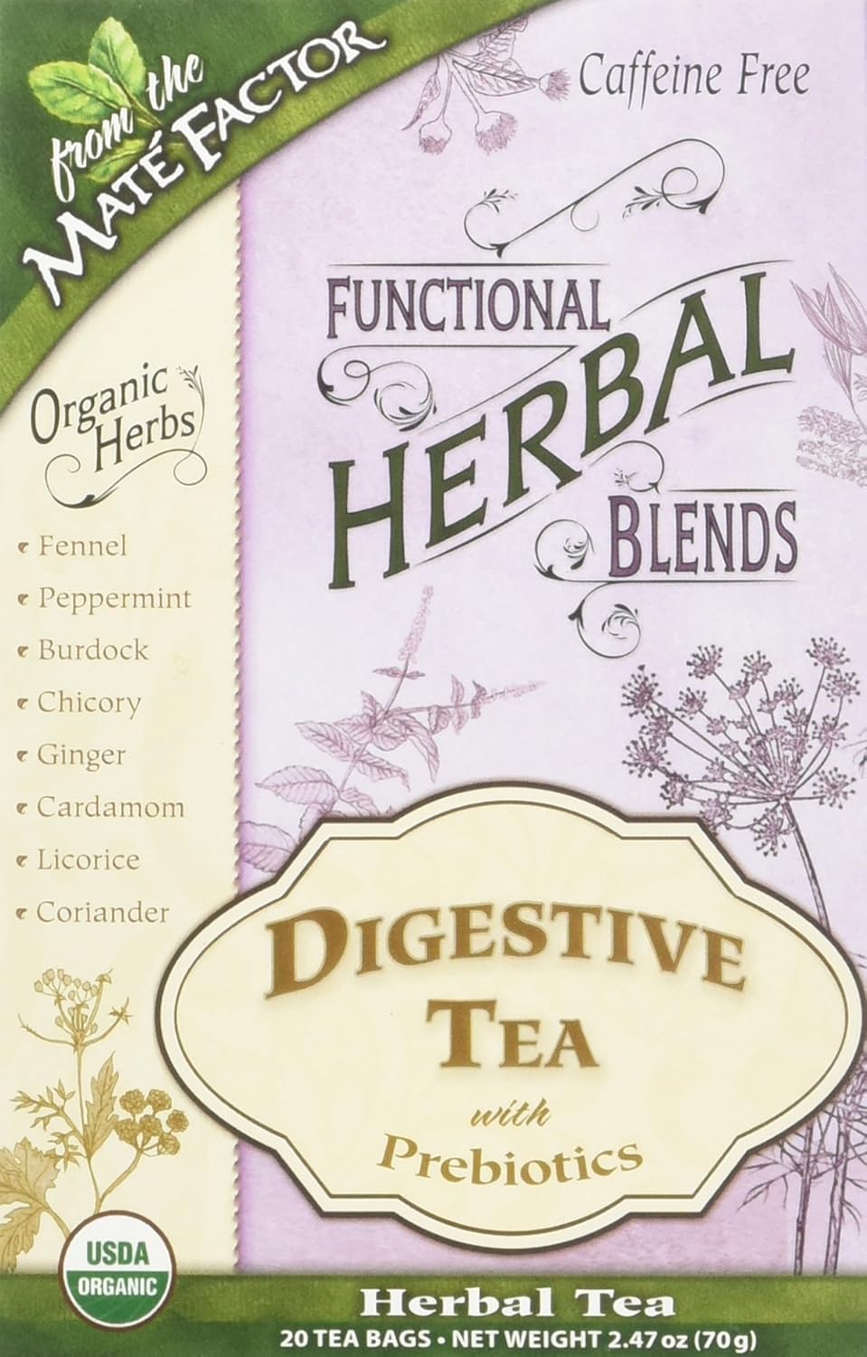 Mate Factor Herbal Blends - Digestive Tea with Prebiotics | 20 Bags