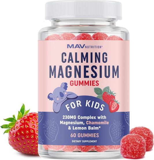 MAV NUTRITION Calm Gummies for Kids with Magnesium, Chamomile, and Lemon Balm | Natural Sleep Aid for Children | Non-GMO, Gluten-Free, 60ct