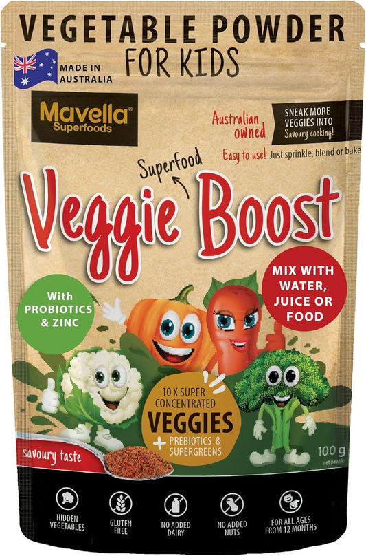 Mavella Kids Veggie Boost Powder with Probiotics, Fibers, Super Greens, and Pea Protein - Nutritious Savoury Flavored Supplement (3.52oz)