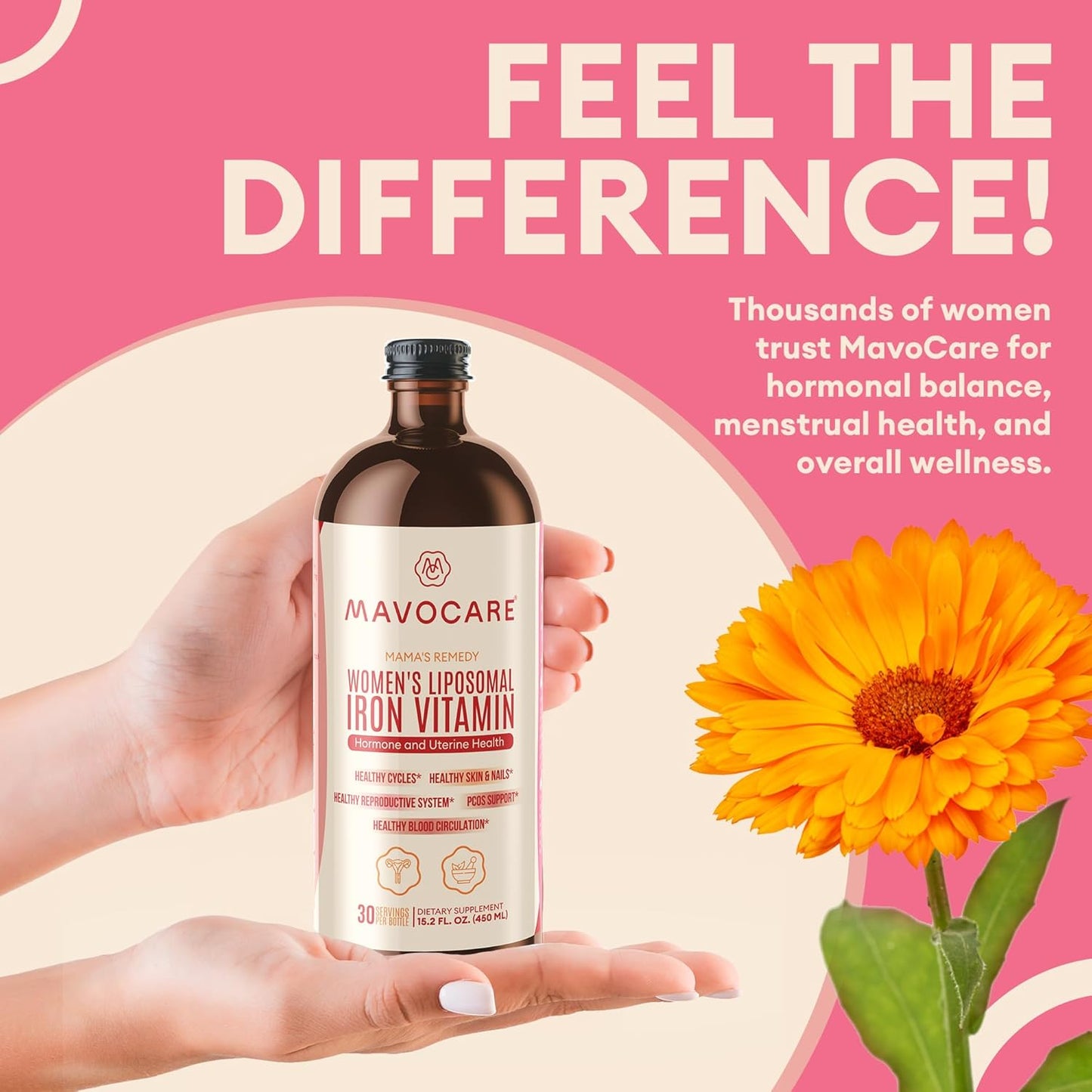 MavoCare Liposomal Iron and Beetroot Vitamin for Women's Health, Fertility, and Hormone Balance - Vegan Formula for Hair, Nails, and Blood Circulation - 15.2 fl oz