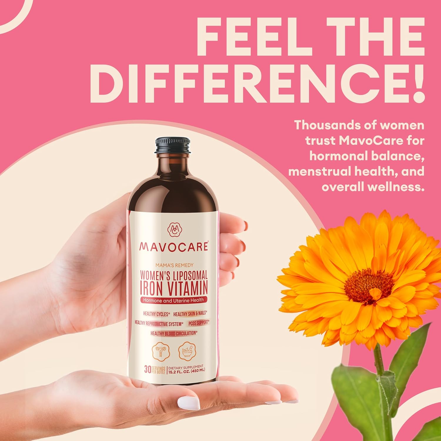 MavoCare Liposomal Iron and Beetroot Vitamin for Women's Health, Fertility, and Hormone Balance - Vegan Formula for Hair, Nails, and Blood Circulation - 15.2 fl oz