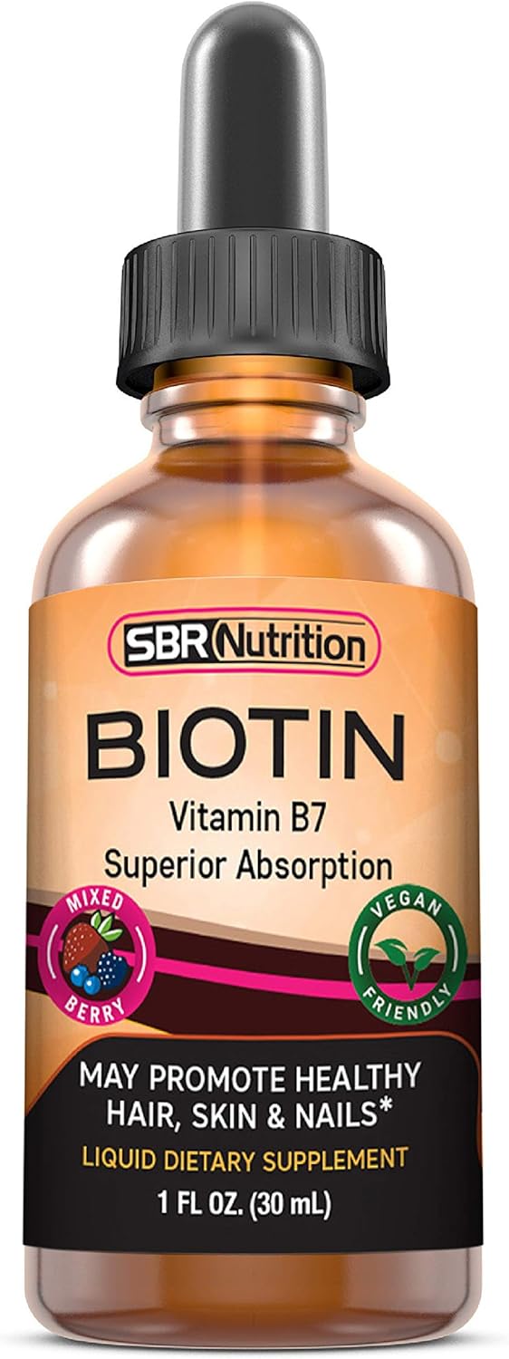 Max Absorption Biotin Liquid Drops - Mixed Berry Flavor, 5000mcg Per Serving, 60 Servings, Vegan, Healthy Hair & Nail Support