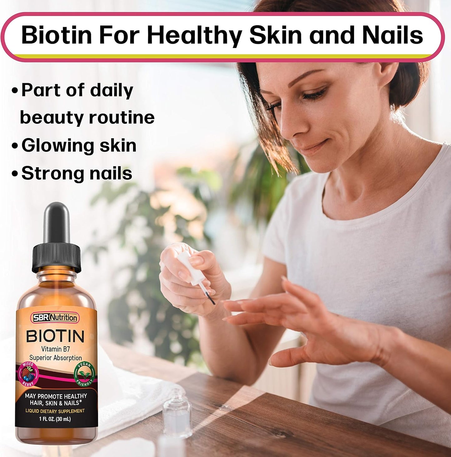 Max Absorption Biotin Liquid Drops - Mixed Berry Flavor, 5000mcg Per Serving, 60 Servings, Vegan, Healthy Hair & Nail Support