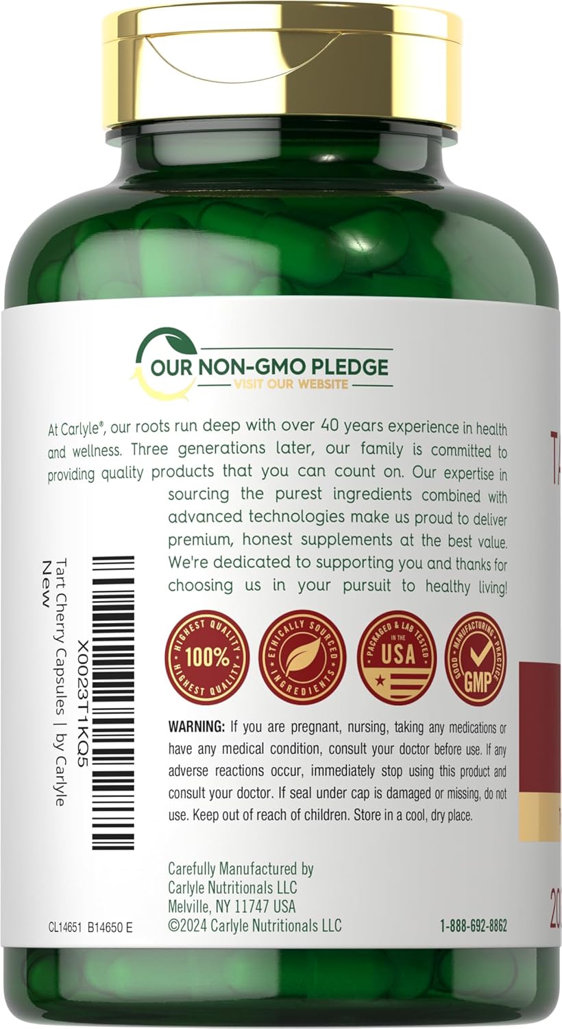 Max Potency Carlyle Tart Cherry Capsules - 10,500mg, 200 Pills - Non-GMO, Gluten Free Extract
