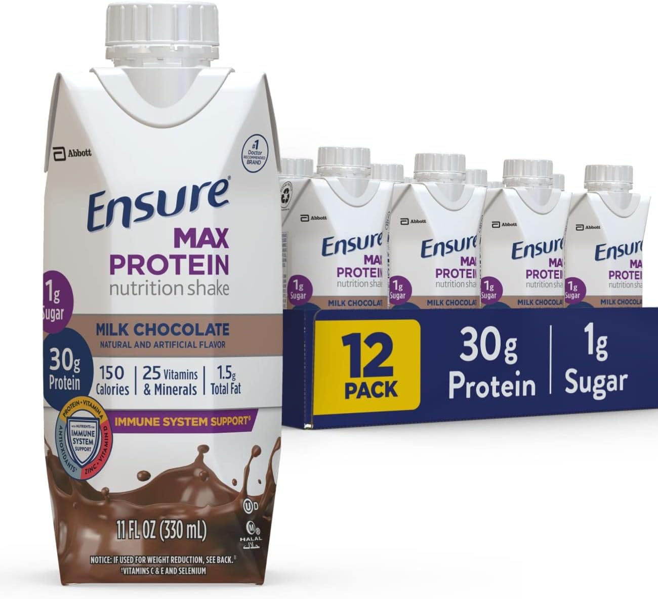 Max Protein Nutrition Shake Variety Pack - 30g Protein, 1g Sugar, Chocolate & Caffeine - 11 Fl Oz (Pack of 12)