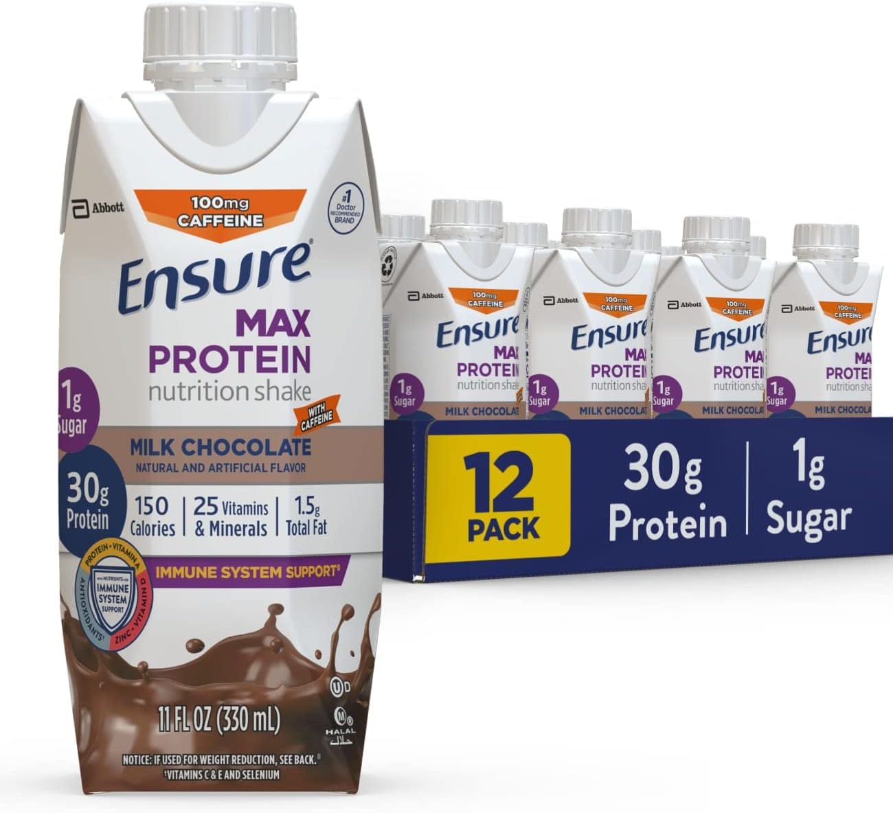 Max Protein Nutrition Shake Variety Pack - 30g Protein, 1g Sugar, Chocolate & Caffeine - 11 Fl Oz (Pack of 12)