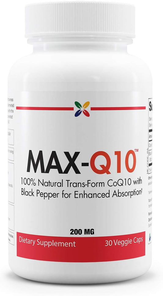 MAX-Q10 CoEnzyme with Kaneka Q10 and BioPerine Black Pepper Extract - 200mg Capsules for Heart Health & Energy