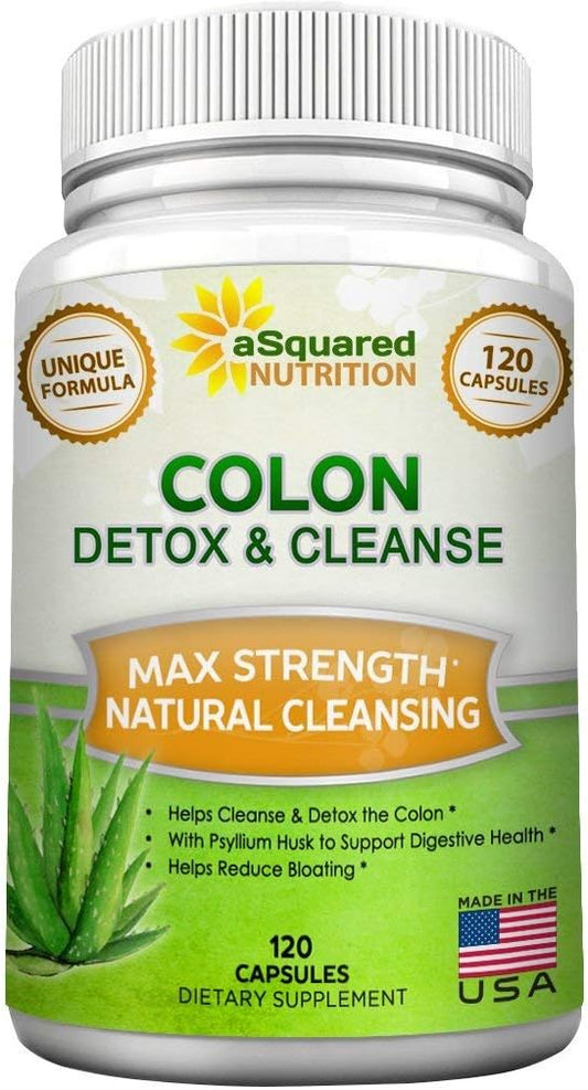 Max Strength Colon Cleanse Supplement for Weight Loss - 120 Capsules, Natural Detox Cleanser for Digestive Health, Diet Pills for Men & Women by aSquared Nutrition