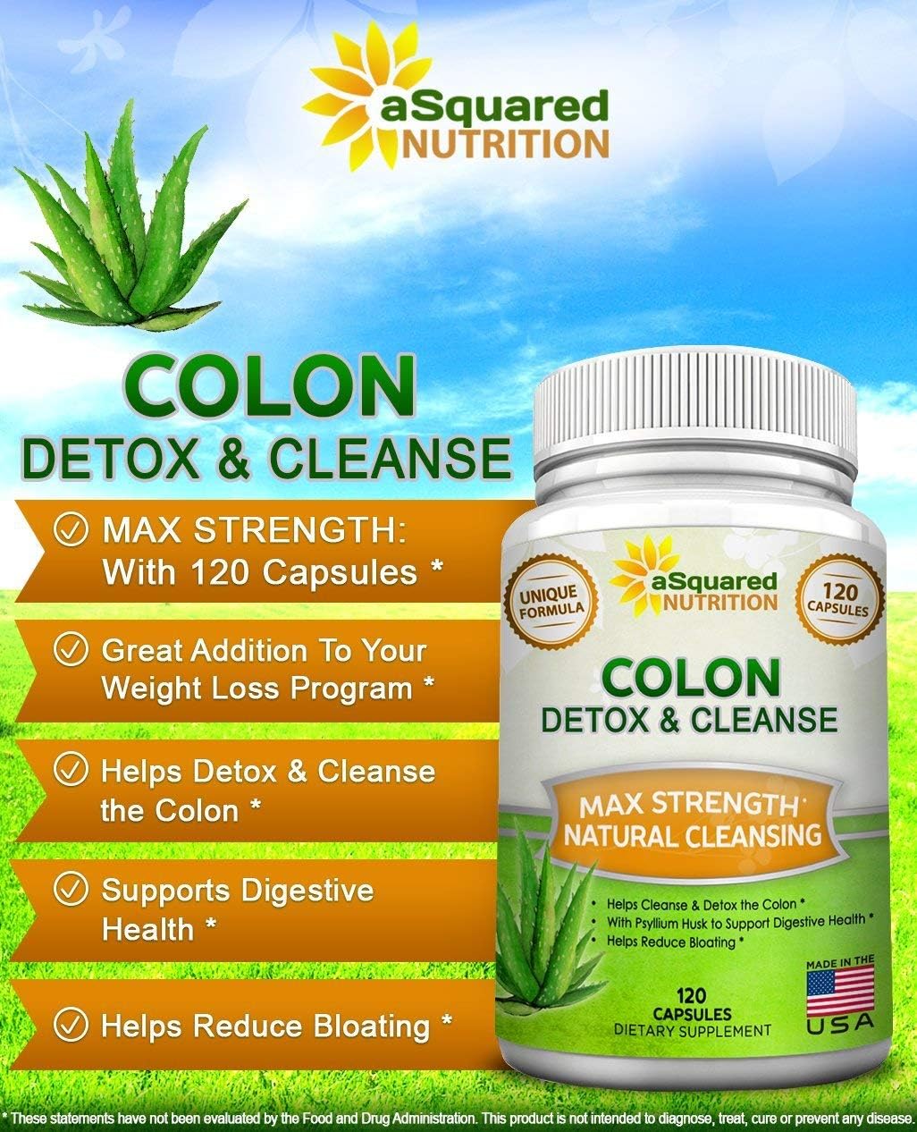 Max Strength Colon Cleanse Supplement for Weight Loss - 120 Capsules, Natural Detox Cleanser for Digestive Health, Diet Pills for Men & Women by aSquared Nutrition