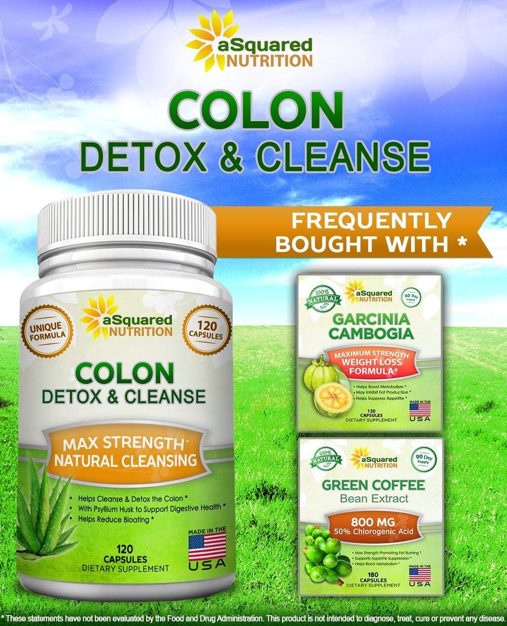 Max Strength Colon Cleanse Supplement for Weight Loss - 120 Capsules, Natural Detox Cleanser for Digestive Health, Diet Pills for Men & Women by aSquared Nutrition