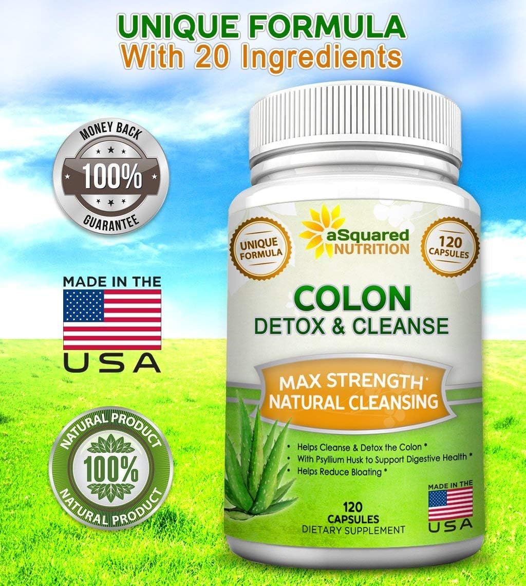 Max Strength Colon Cleanse Supplement for Weight Loss - 120 Capsules, Natural Detox Cleanser for Digestive Health, Diet Pills for Men & Women by aSquared Nutrition