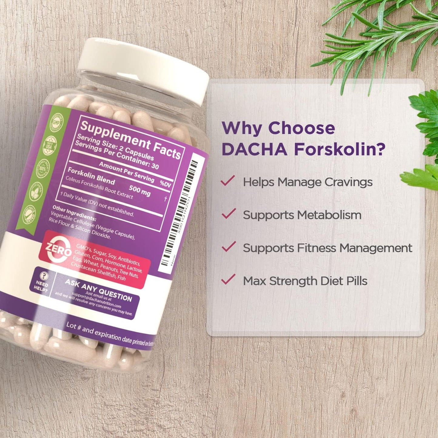 Max Strength DACHA Natural Forskolin - 500mg Coleus Extract, Keto Diet Pills for Fast Slimming Formula, Slim Look for Women & Men, Rapid Tone, Luna Trim, MD Formula