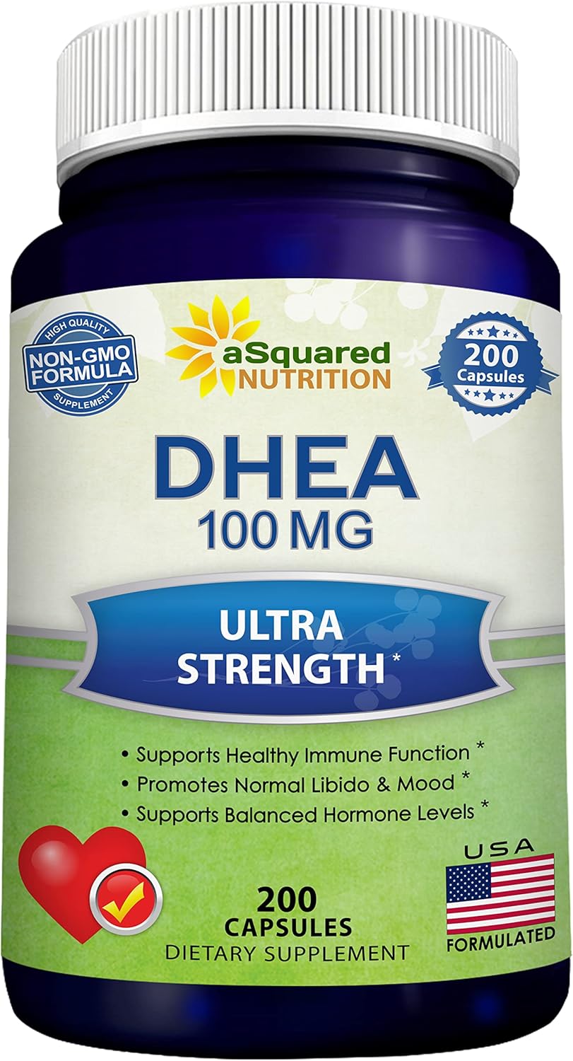 Max Strength DHEA Supplement (100mg, 200 Capsules) for Hormone Balance - Natural Pills for Metabolism, Libido, Brain, Immune Support & Energy Boost