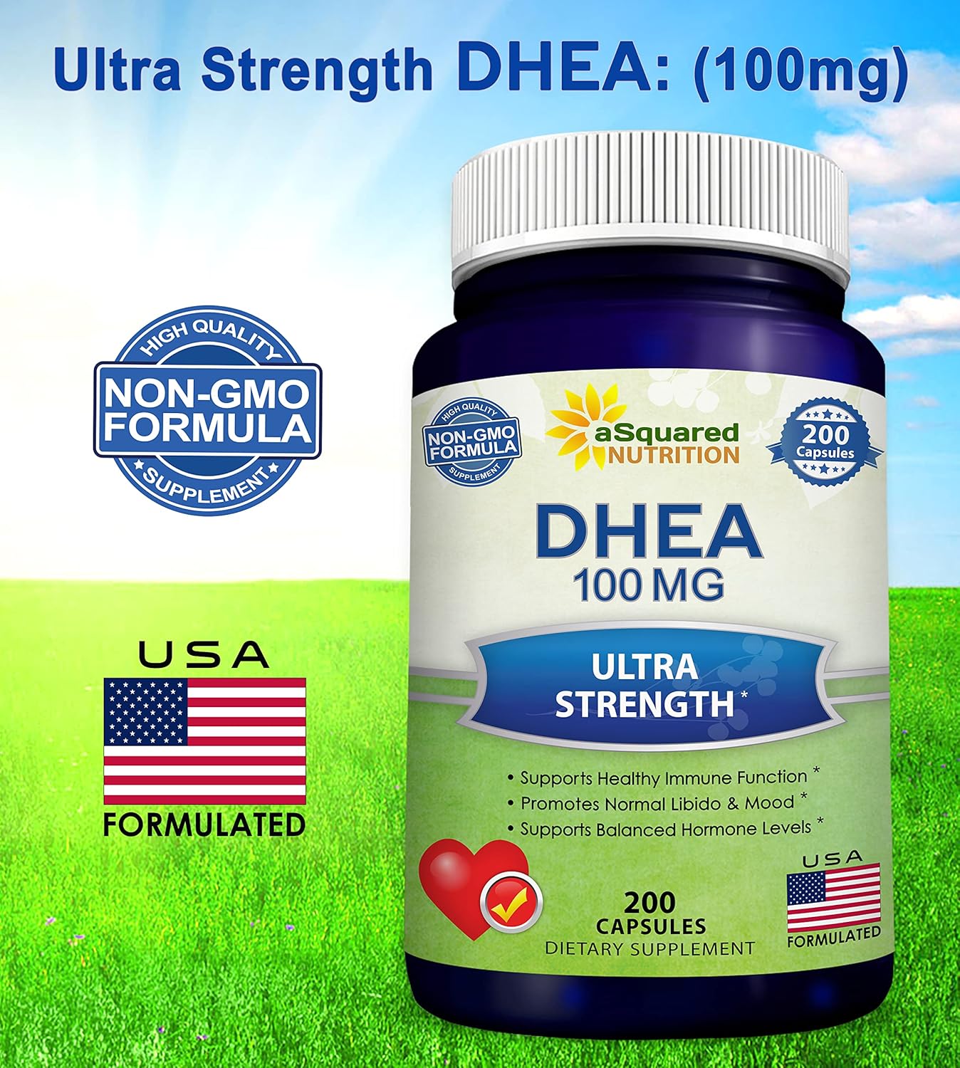 Max Strength DHEA Supplement (100mg, 200 Capsules) for Hormone Balance - Natural Pills for Metabolism, Libido, Brain, Immune Support & Energy Boost