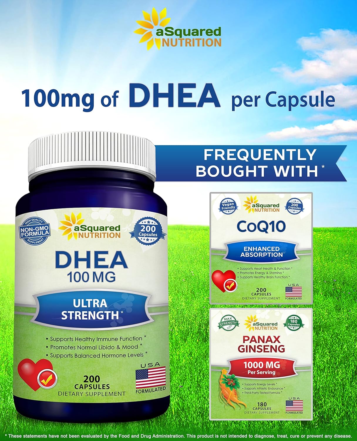 Max Strength DHEA Supplement (100mg, 200 Capsules) for Hormone Balance - Natural Pills for Metabolism, Libido, Brain, Immune Support & Energy Boost
