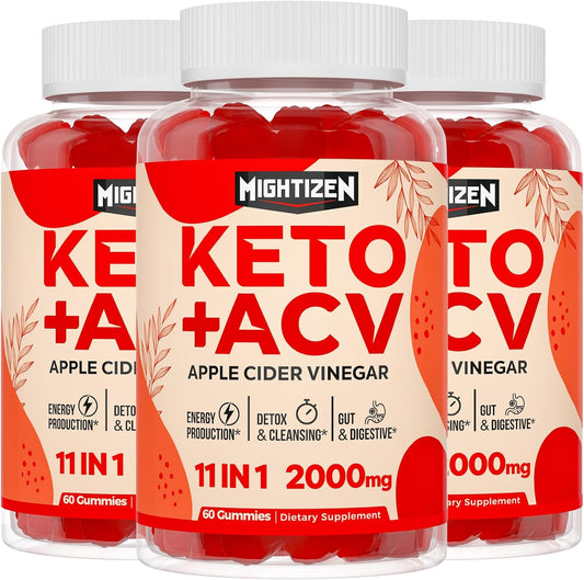 Max Strength Keto Apple Cider Vinegar Gummies with Green Tea, Probiotics, B12 & B6 - Keto Support for Metabolism, Digestion, Gut & Immune - Vegan & Non-GMO - 3 Pack