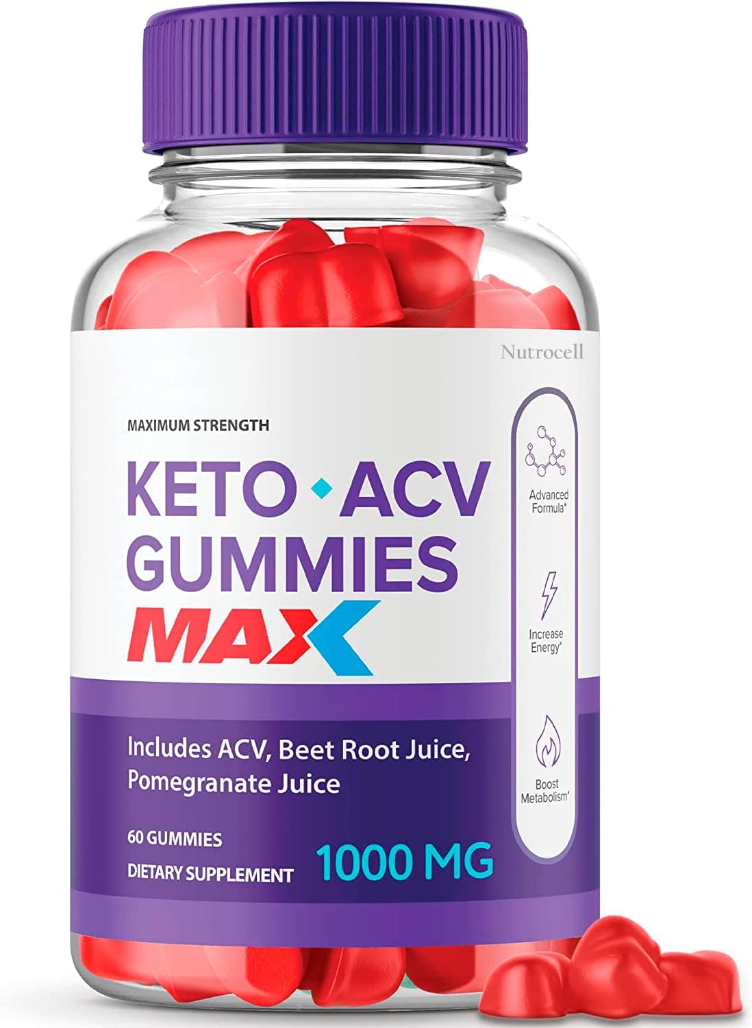 Max Strength Nutrocell Biolife Keto ACV Gummies with Pomegranate Juice and B12 - 60 Gummys Bio Lyfe Pack