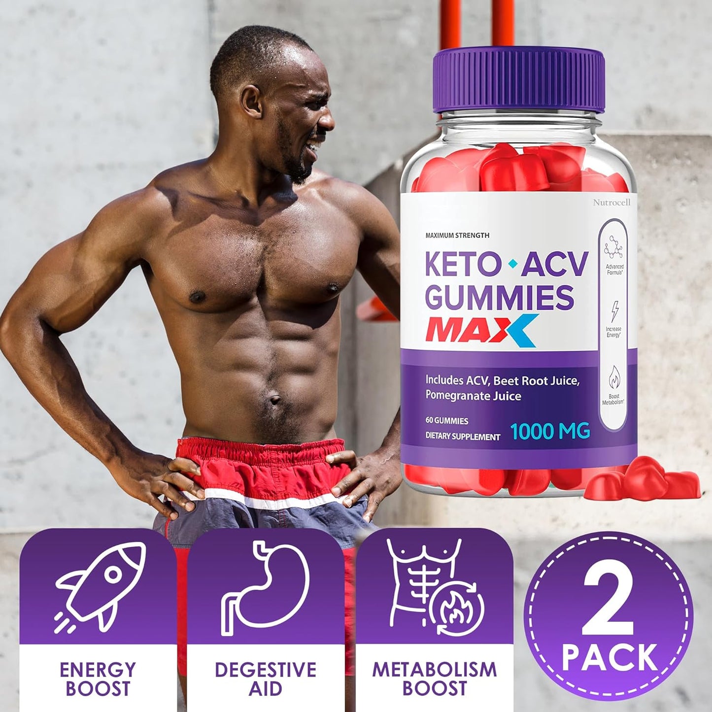 Max Strength Nutrocell Biolife Keto ACV Gummies with Pomegranate Juice and B12 - 60 Gummys Bio Lyfe Pack