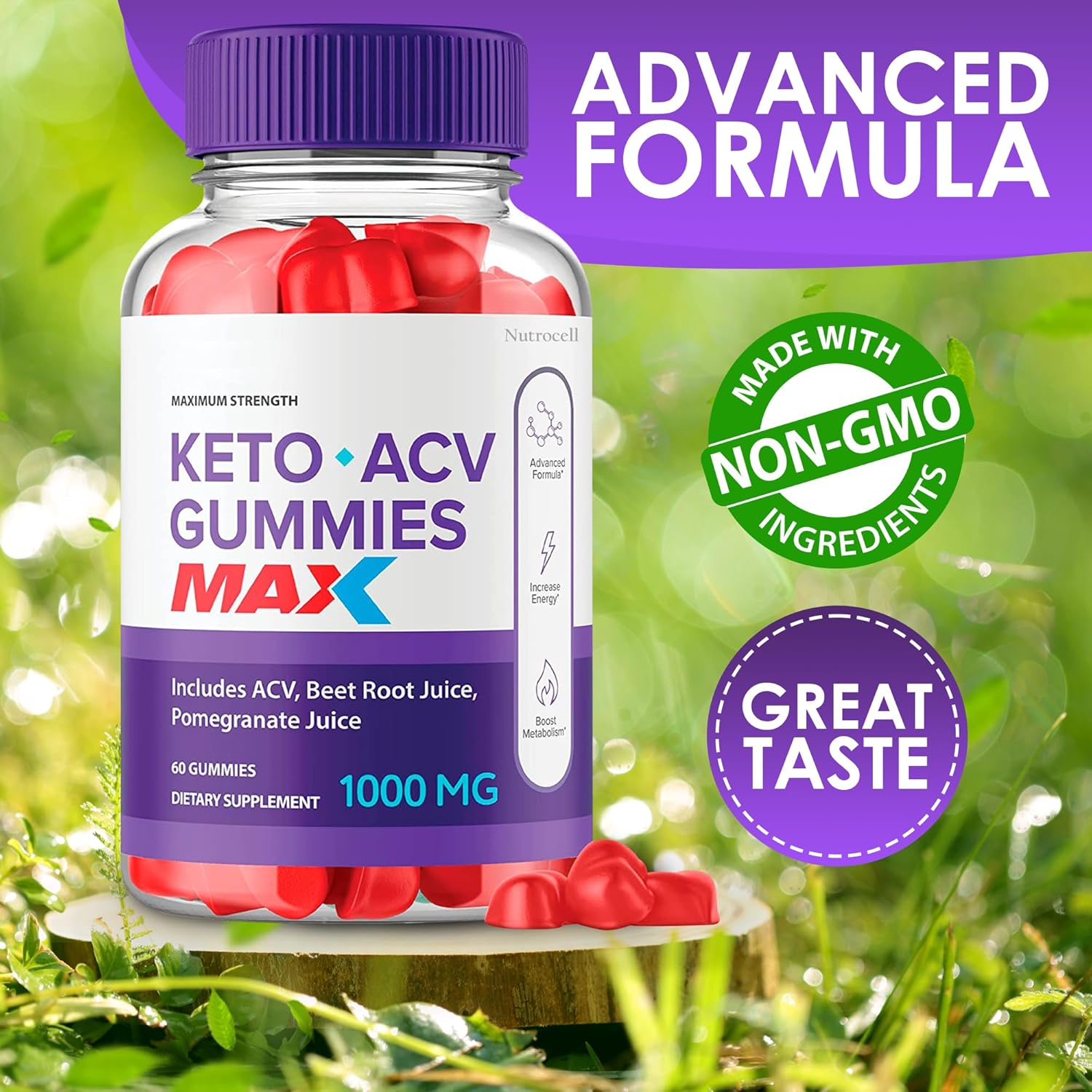 Max Strength Nutrocell Biolife Keto ACV Gummies with Pomegranate Juice and B12 - 60 Gummys Bio Lyfe Pack