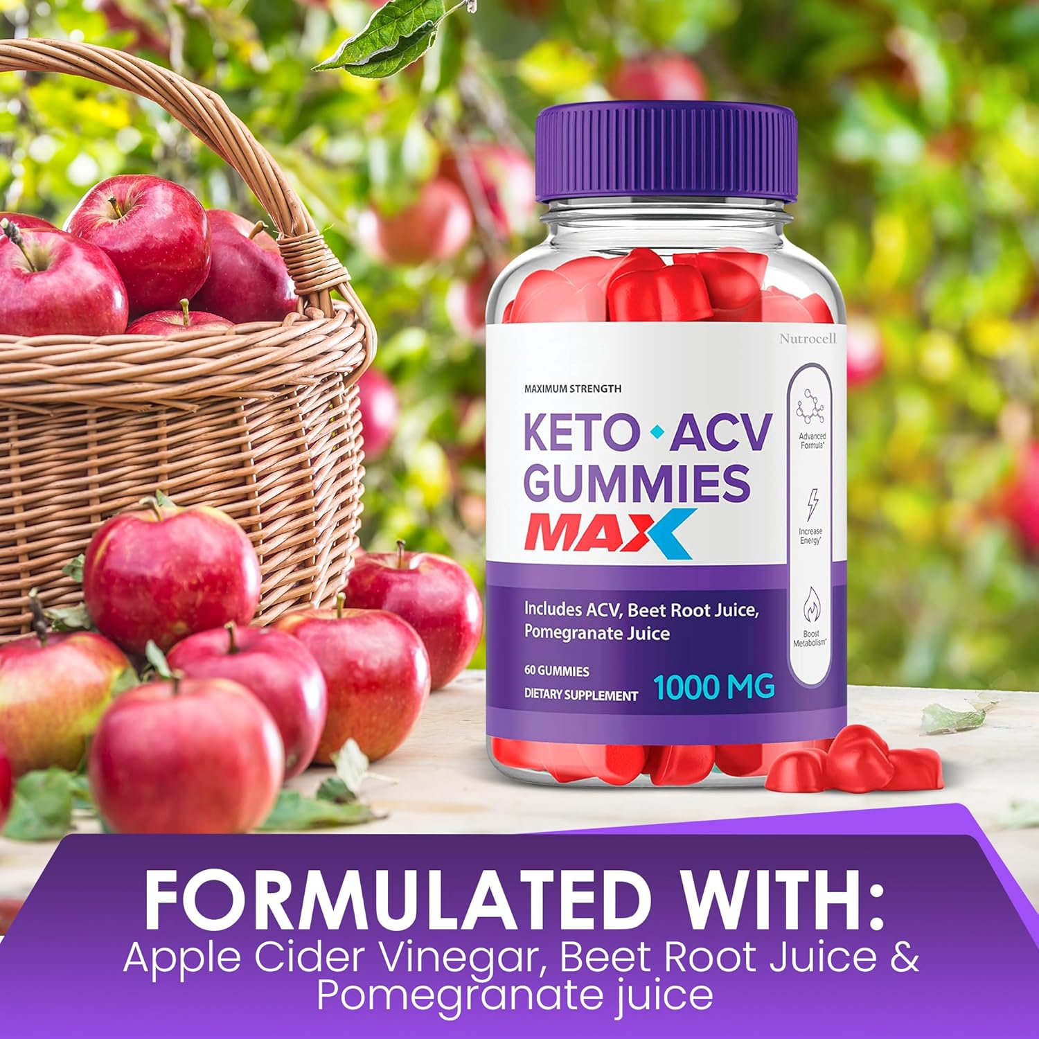 Max Strength Nutrocell Biolife Keto ACV Gummies with Pomegranate Juice and B12 - 60 Gummys Bio Lyfe Pack