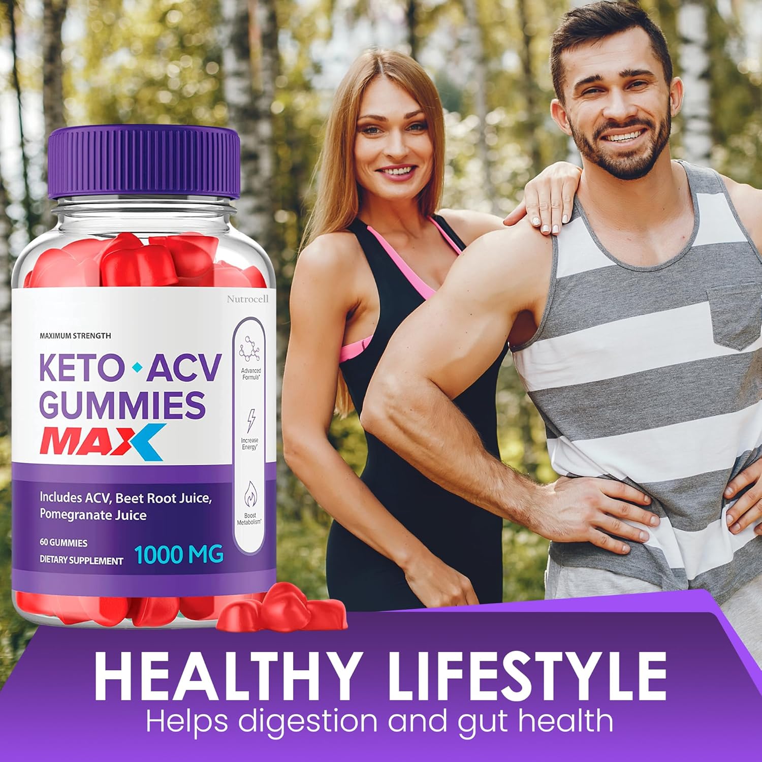 Max Strength Nutrocell Biolife Keto ACV Gummies with Pomegranate Juice and B12 - 60 Gummys Bio Lyfe Pack