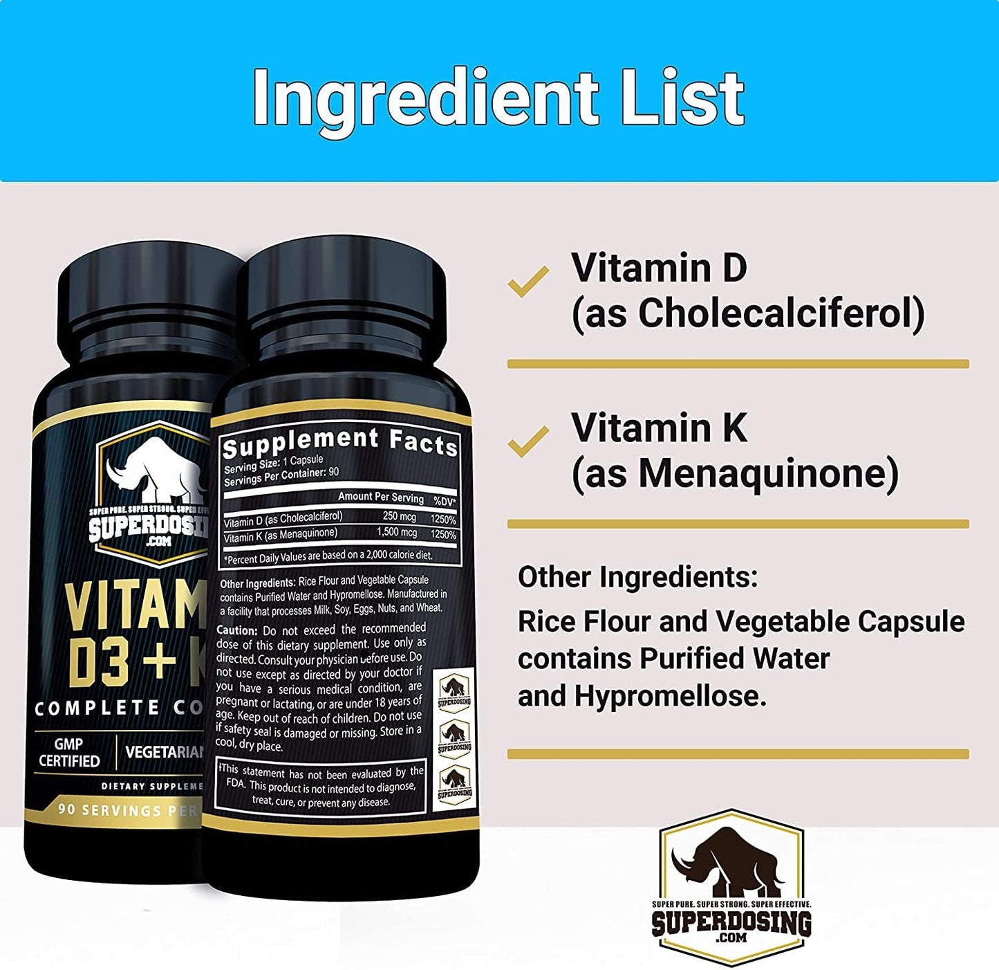 Max Strength Vitamin D3 and K2 Supplements for Immune Health - 1 Bottle Pack - SuperDosing.com