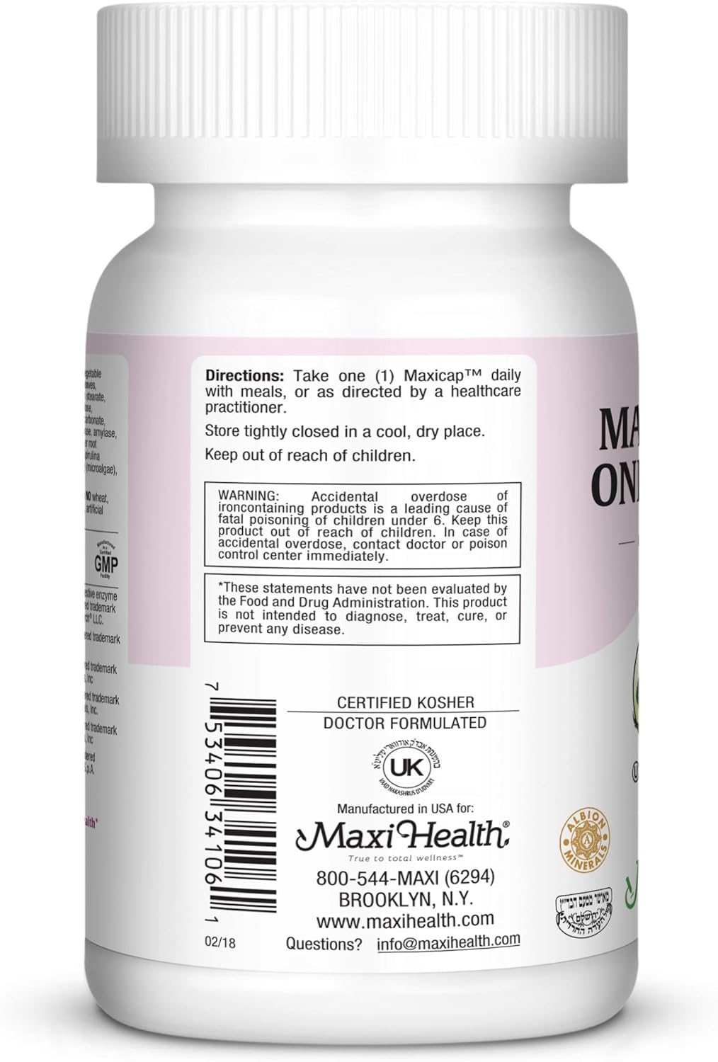 Maxi Health Maxi One Per Day Prenatal Formula - 60 Count, Methylated Folate, Gentle Iron