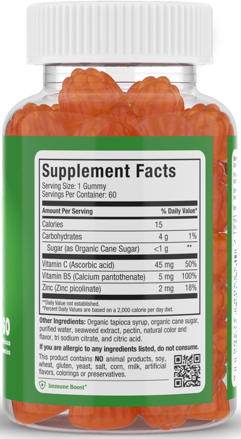 Maxi-Health Vitamin C Gummies with Zinc for Respiratory Support and Immune Boost - 60 Fruit Shaped Gummies for Children and Adults