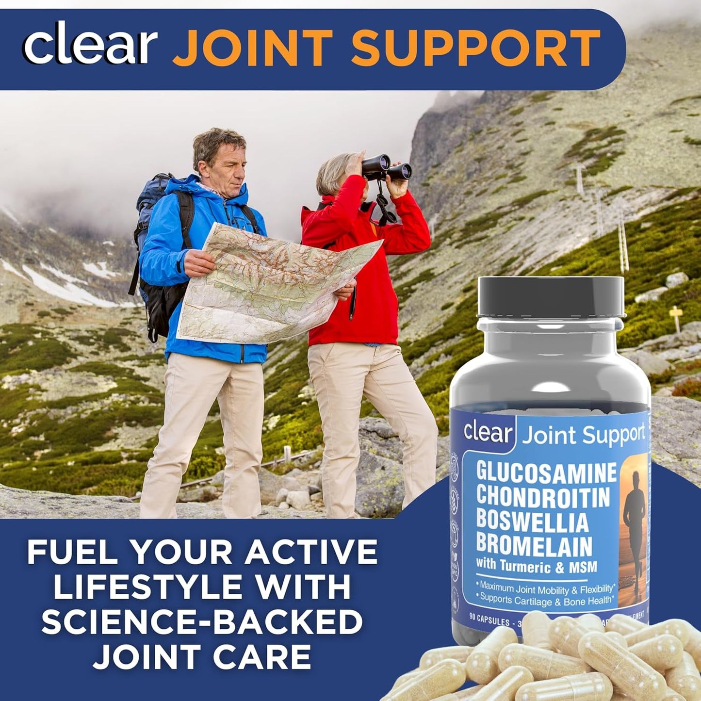Maximum Joint Support Supplement with Glucosamine, Chondroitin, MSM, Boswellia, Turmeric, Quercetin, Bromelain - 90 Capsules