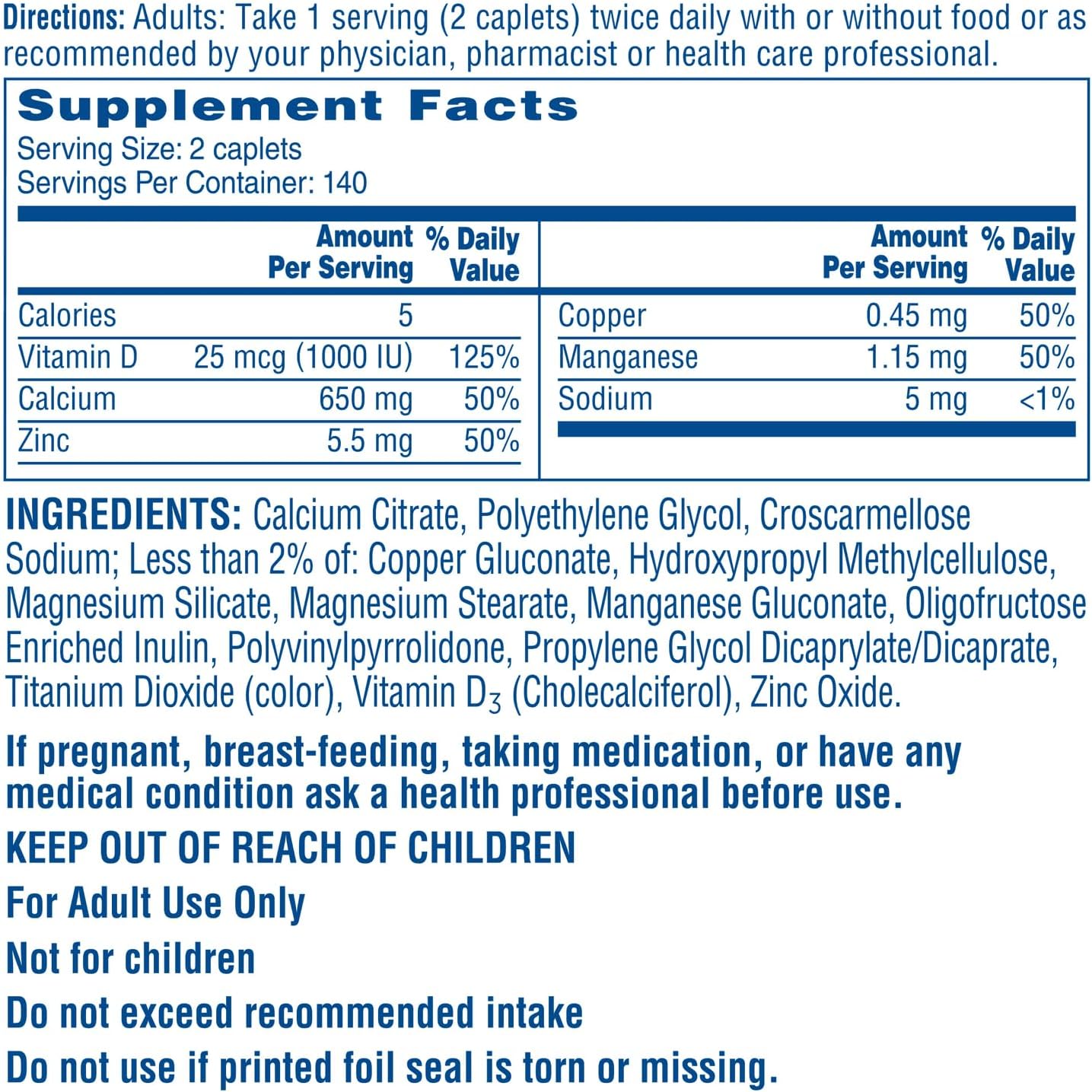 Maximum Plus Citracals: Highly Soluble 630mg Calcium Citrate + 1000 IU Vitamin D3 Bone Health Supplement - 280 Caplets