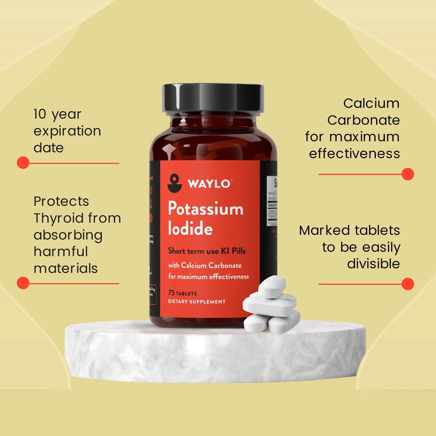 Maximum Protection Potassium Iodide Pills with Calcium Carbonate for Thyroid Support | Short Term Use Iodine Tablets | 130mg | 75 ct 2pk | Made in USA