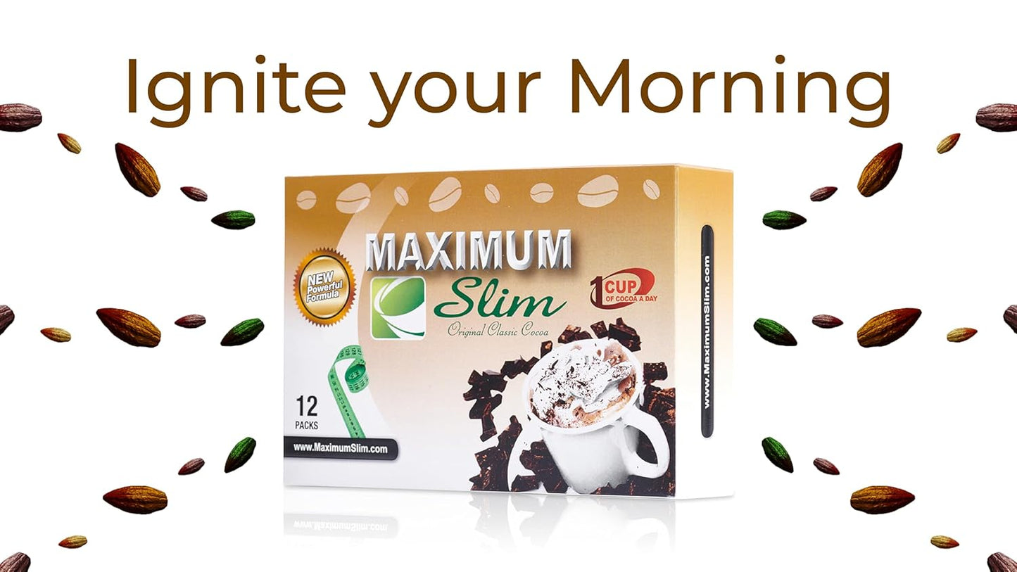 Maximum Slim Premium Instant Cocoa - Creamy 4-in-1 Formula with Natural Herbal Extracts for Energy & Vitality, Maximum Satisfaction & Taste - Laxative-Free, USA Made - 30 Ct