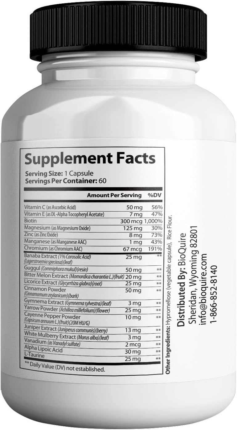 Maximum Strength BIOQUIRE Gluco Pure Ultra Dietary Supplement - 60 Capsules - Supports Healthy Blood Sugar Levels - Optimizes Overall Health