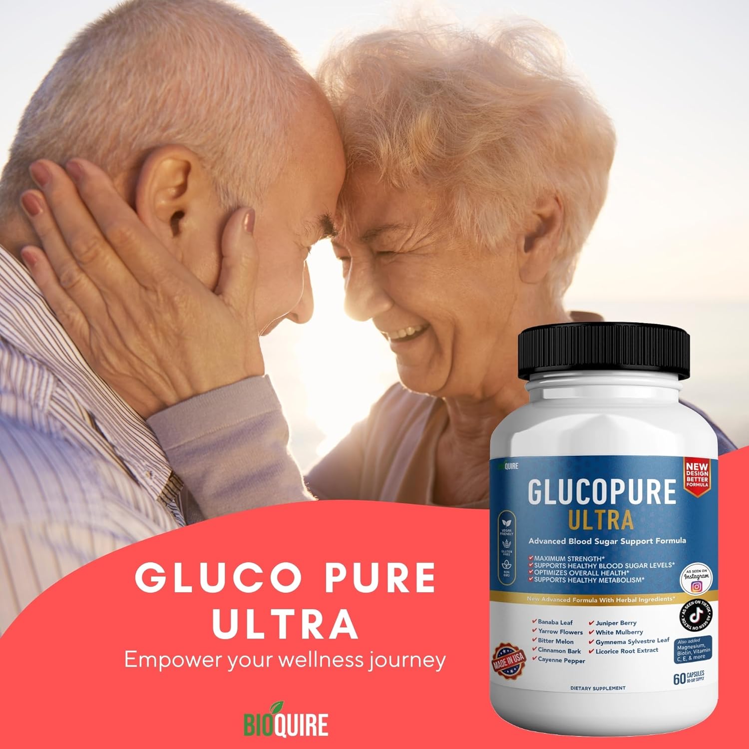 Maximum Strength BIOQUIRE Gluco Pure Ultra Dietary Supplement - 60 Capsules - Supports Healthy Blood Sugar Levels - Optimizes Overall Health