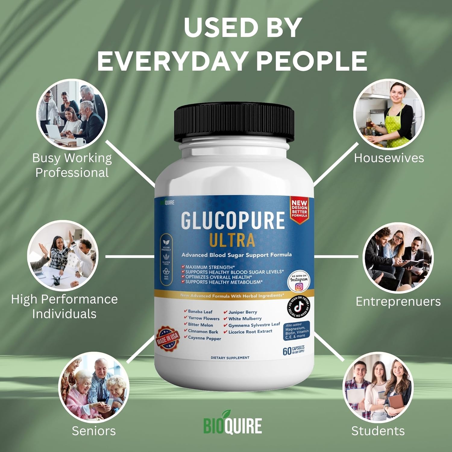 Maximum Strength BIOQUIRE Gluco Pure Ultra Dietary Supplement - 60 Capsules - Supports Healthy Blood Sugar Levels - Optimizes Overall Health
