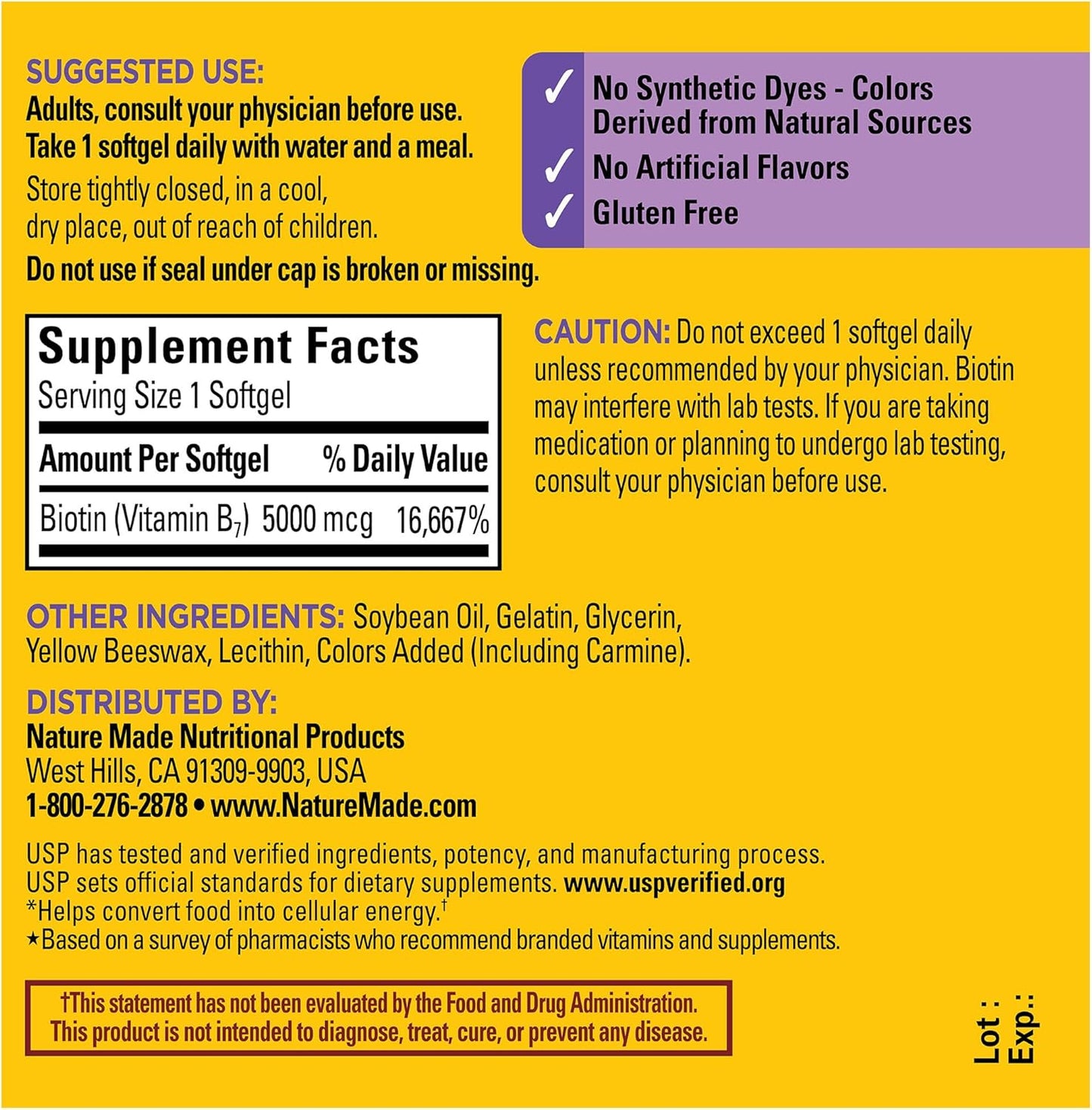 Maximum Strength Biotin 5000 mcg Supplement for Healthy Hair, Skin & Nails - 120 Softgels