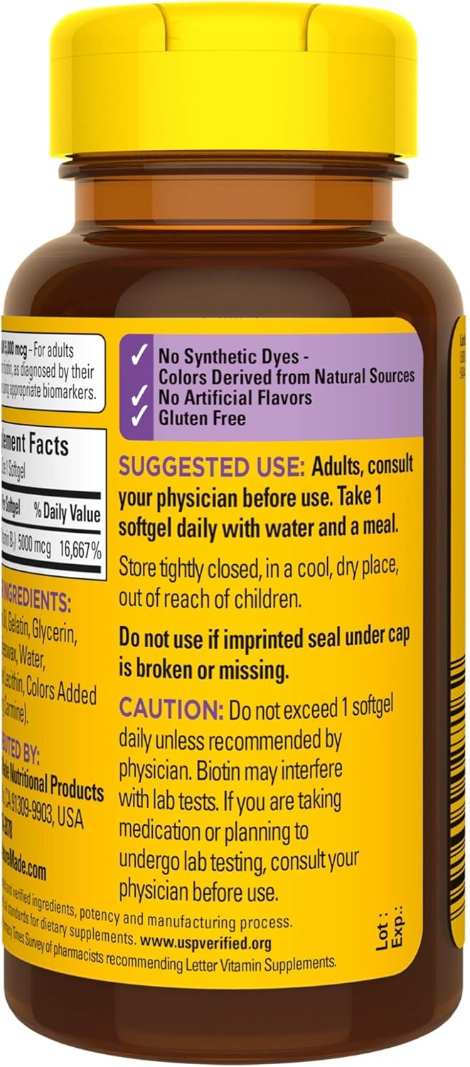 Maximum Strength Biotin 5000 mcg Supplement for Healthy Hair, Skin & Nails - 50 Softgels