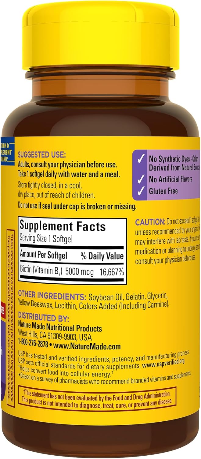 Maximum Strength Biotin 5000 mcg Supplement for Healthy Hair, Skin & Nails - 120 Softgels