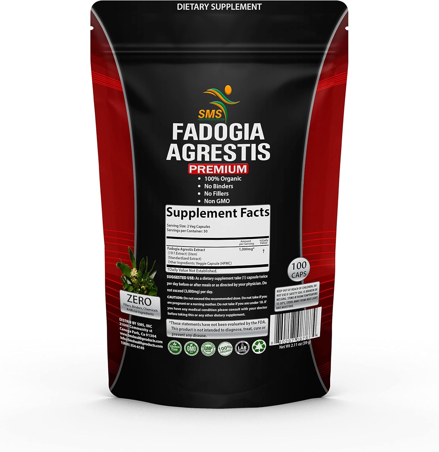 Maximum Strength Fadogia Agrestis Extract Pills - 1,000mg Servings for Athletic Performance | Organic Non GMO Supplement - 100 Veggie Capsules