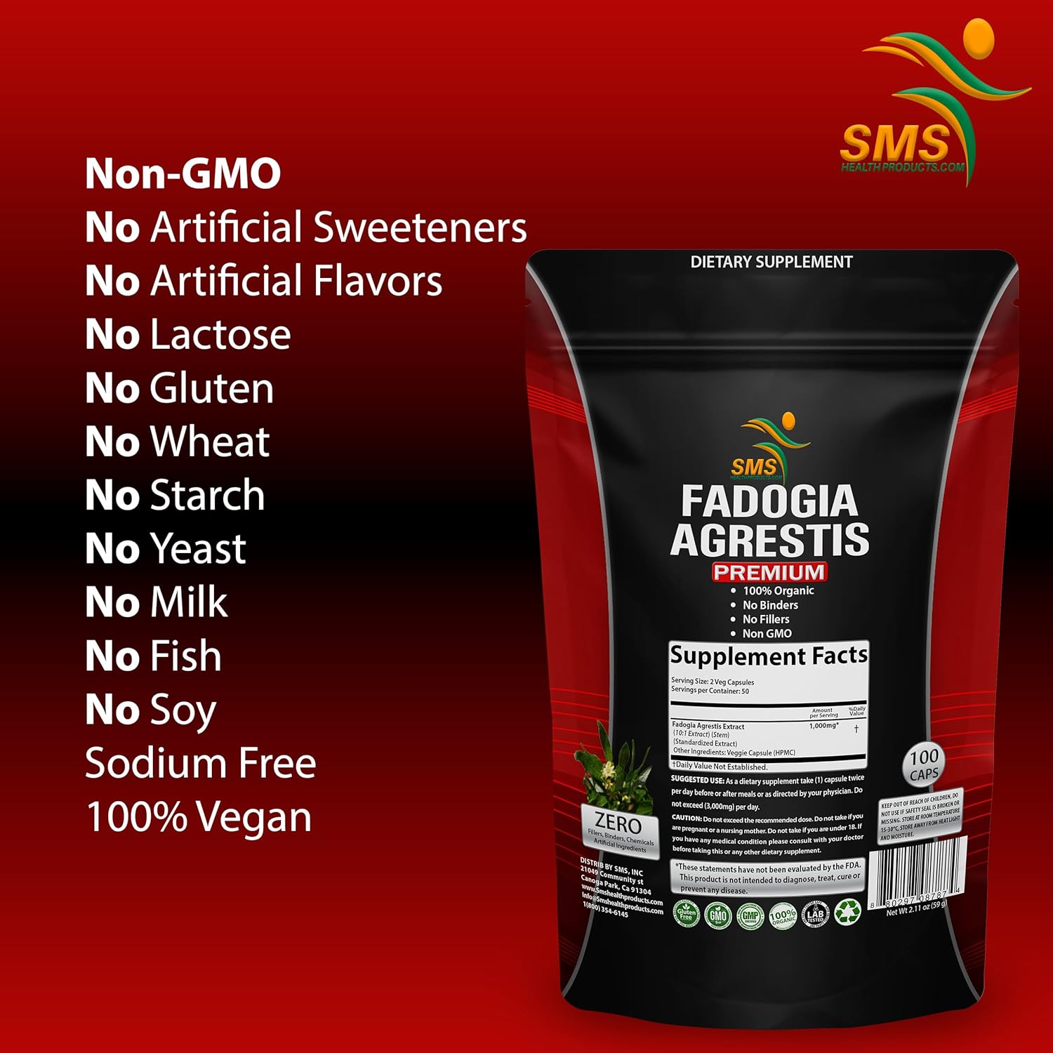 Maximum Strength Fadogia Agrestis Extract Pills - 1,000mg Servings for Athletic Performance | Organic Non GMO Supplement - 100 Veggie Capsules