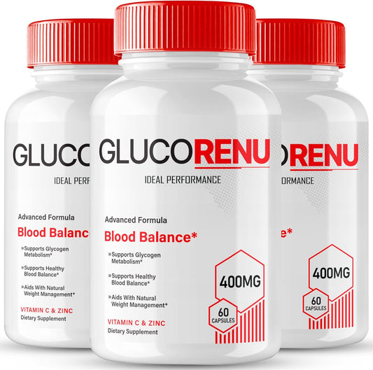 Maximum Strength Gluco Renu Glyco Support Capsules - All Natural Health Supplement for Wellness - 3 Pack