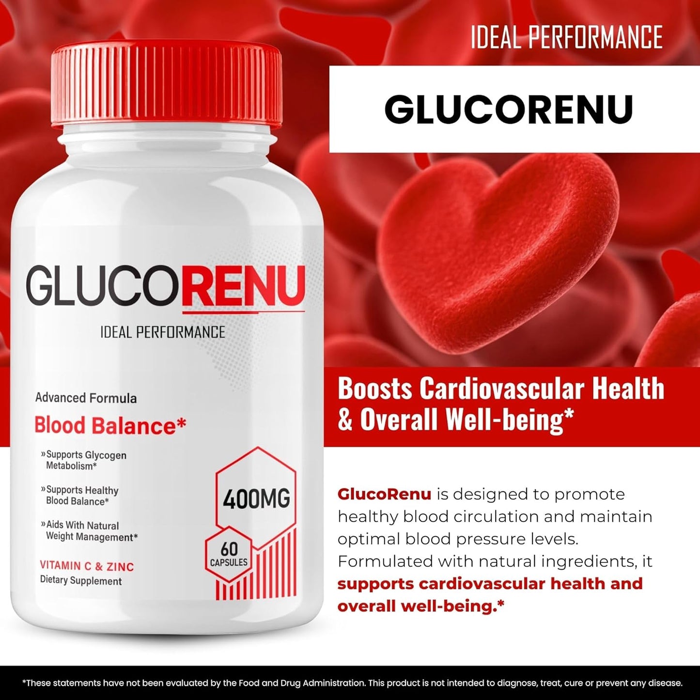 Maximum Strength Gluco Renu Glyco Support Capsules - All Natural Health Supplement for Wellness - 3 Pack
