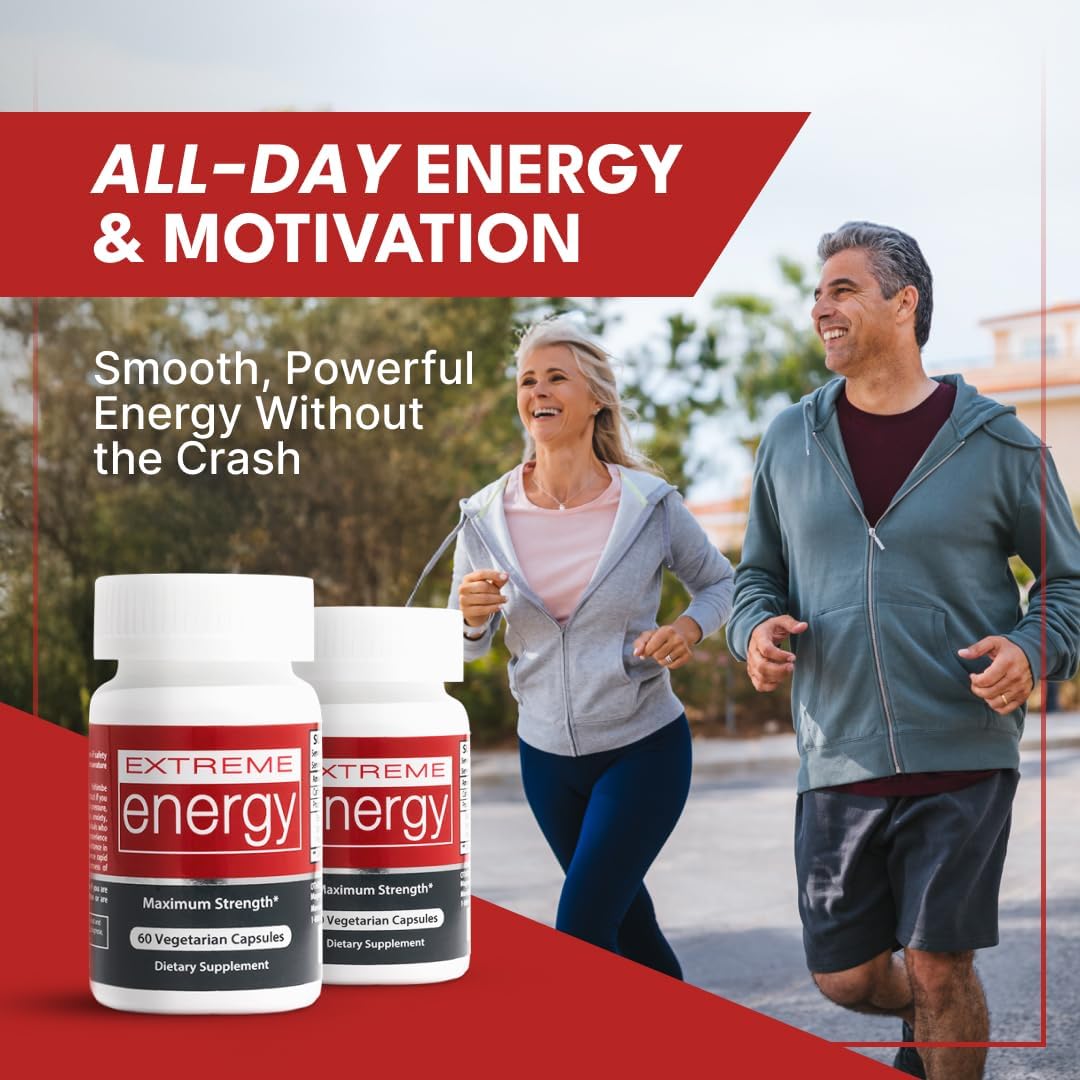 Maximum Strength Herbal Nitro Extreme Energy Pills - All-Natural Supplements for Fatigue, Focus, Motivation - Long-Lasting Energy, No Crash, Jitters, Sugar - 60 Ct